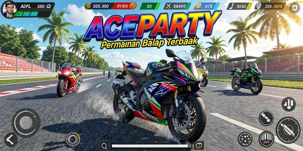 Gambaran seru gameplay balap motor di ACEPARTY.
