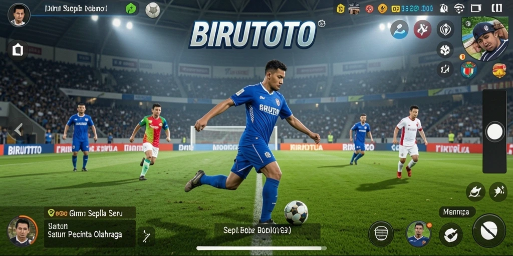 Screenshot gameplay BIRUTOTO menunjukkan aksi sepak bola yang mendebarkan.
