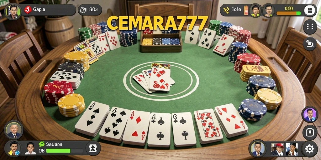 Screenshot gameplay CEMARA777 menampilkan suasana permainan Gaple yang seru.