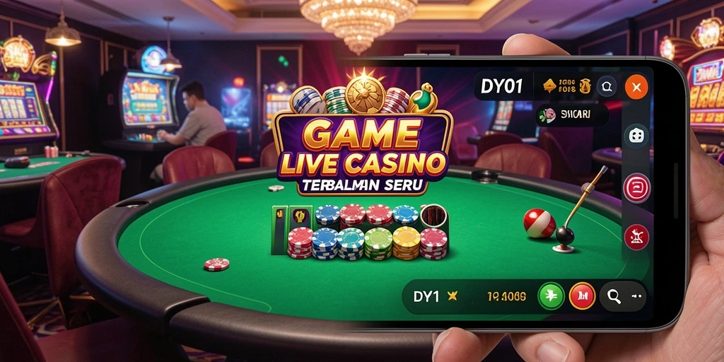 Screenshot gameplay DY01 yang menunjukkan dealer live dan interaksi pemain.