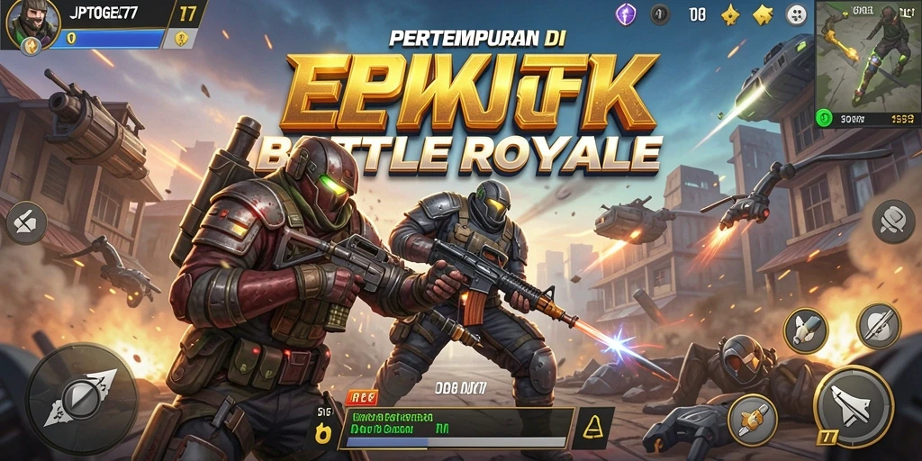 Tampilan gameplay seru dalam JPTOGEL77 dengan aksi Battle Royale.