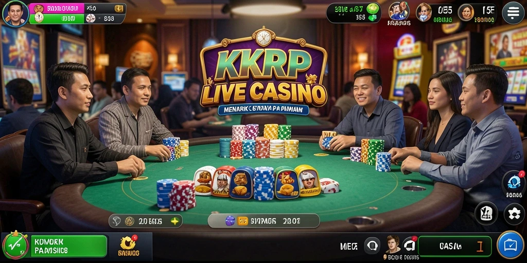 Screenshot gameplay Live Casino KKRP dengan dealer langsung dan suasana kasino.