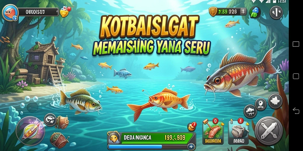 Gameplay KOBOISLOT yang seru dengan banyak ikan untuk ditangkap.