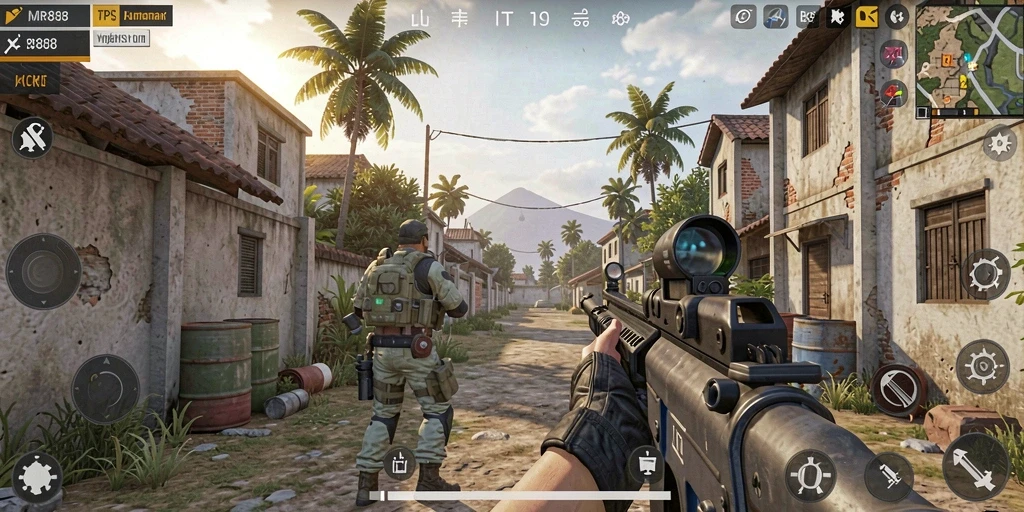 Tangkapan layar gameplay seru dari MR888 di mode TPS.