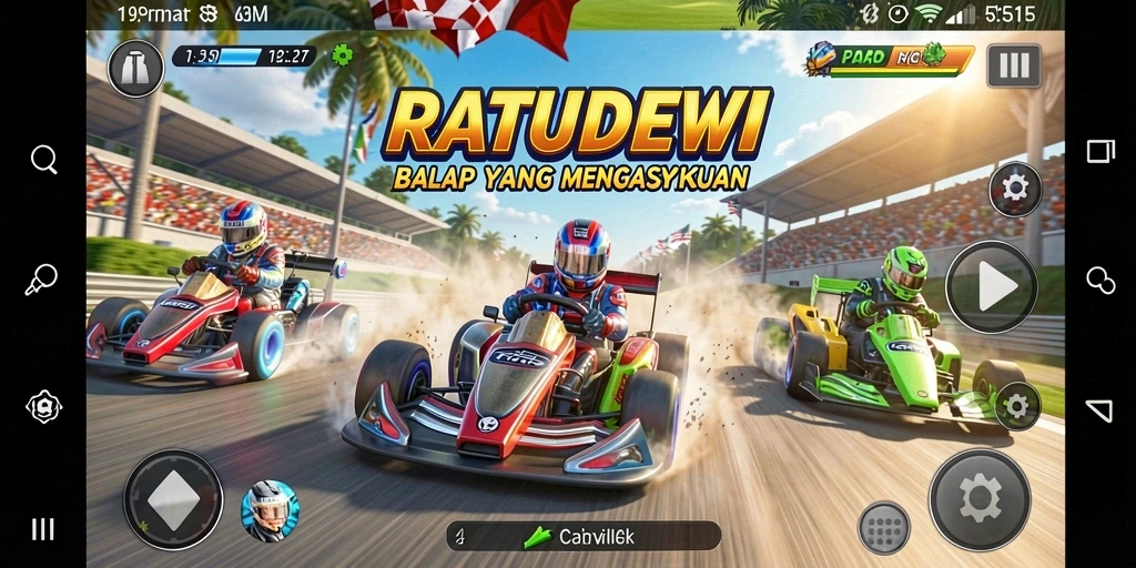 Tampilan gameplay seru dalam balapan yang menegangkan di RATUDEWI.