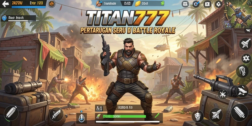 Screenshot gameplay TITAN777 dengan aksi pertarungan Battle Royale yang intens.